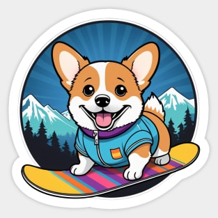 Corgi Ready for Snowboarding Sticker